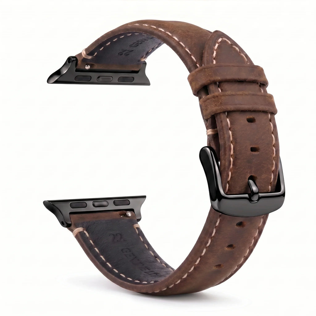 Classic brown and black leather replacement band for Apple Watch