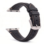Classic black and silver leather replacement band for Apple Watch