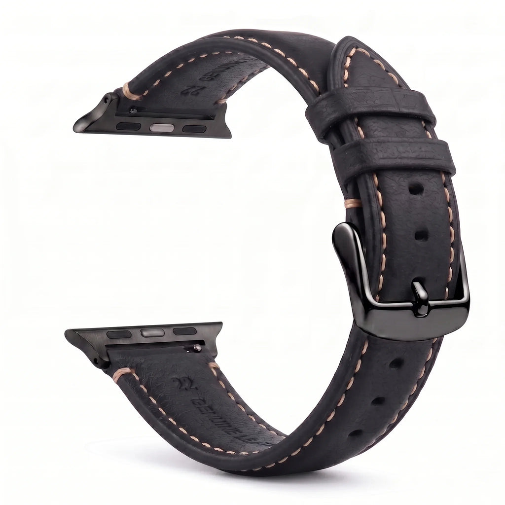 Classic black leather replacement band for Apple Watch