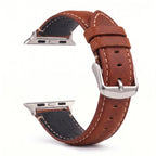 Classic brown and silver leather replacement band for Apple Watch