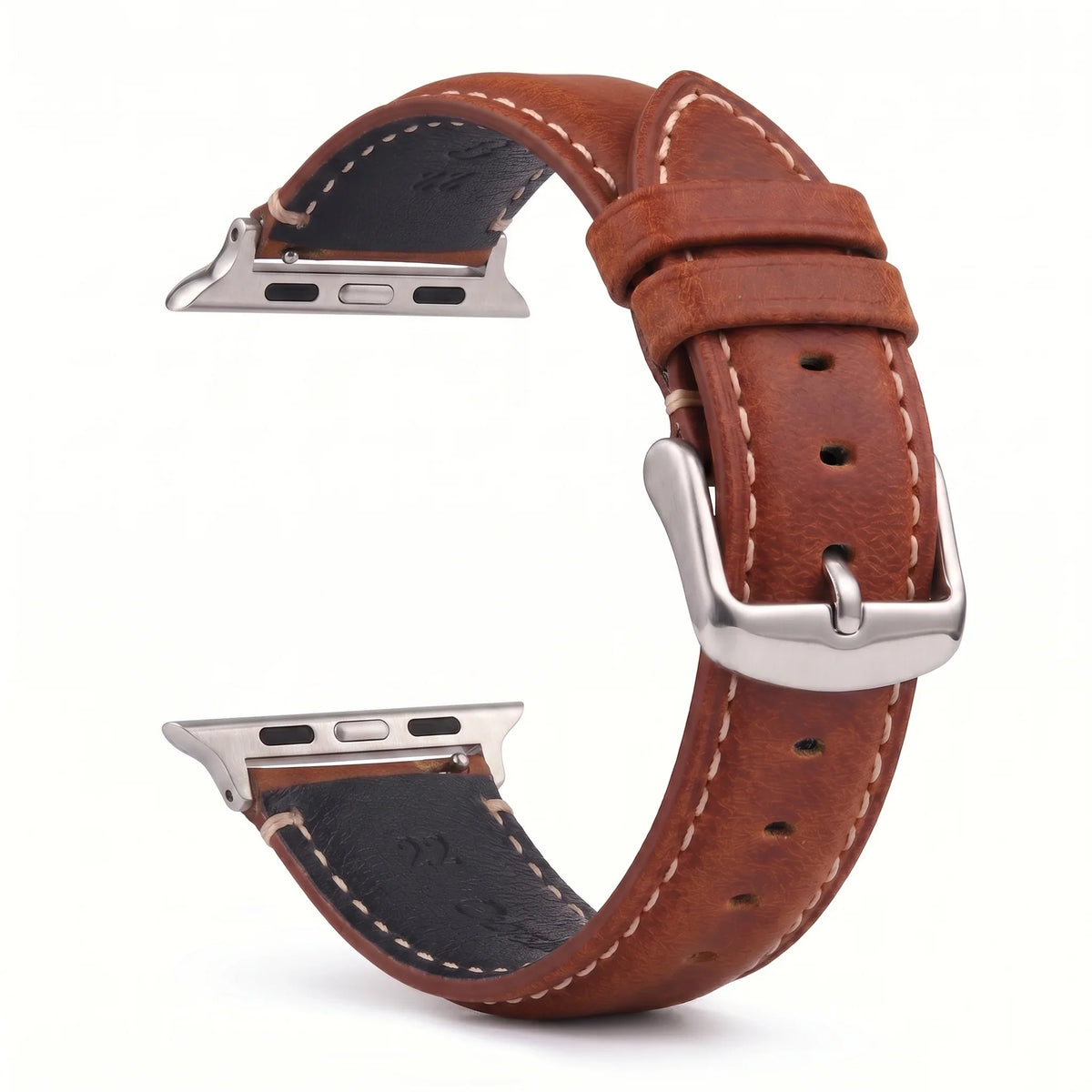 Classic brown and silver leather replacement band for Apple Watch