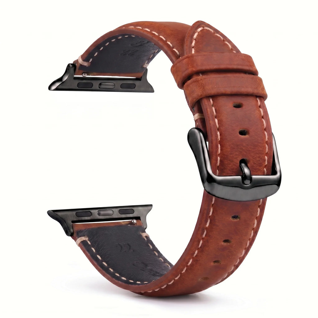 Classic brown and black leather replacement band for Apple Watch