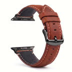 Classic brown and black leather replacement band for Apple Watch