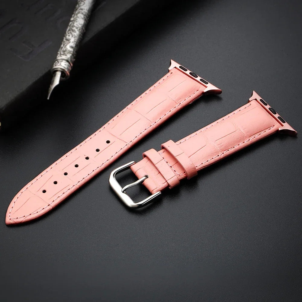 Replacement band for Apple Watch in pink leather and steel