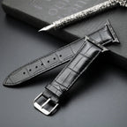 Replacement band for Apple Watch in black leather and steel