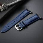 Replacement band for Apple Watch in blue leather and steel