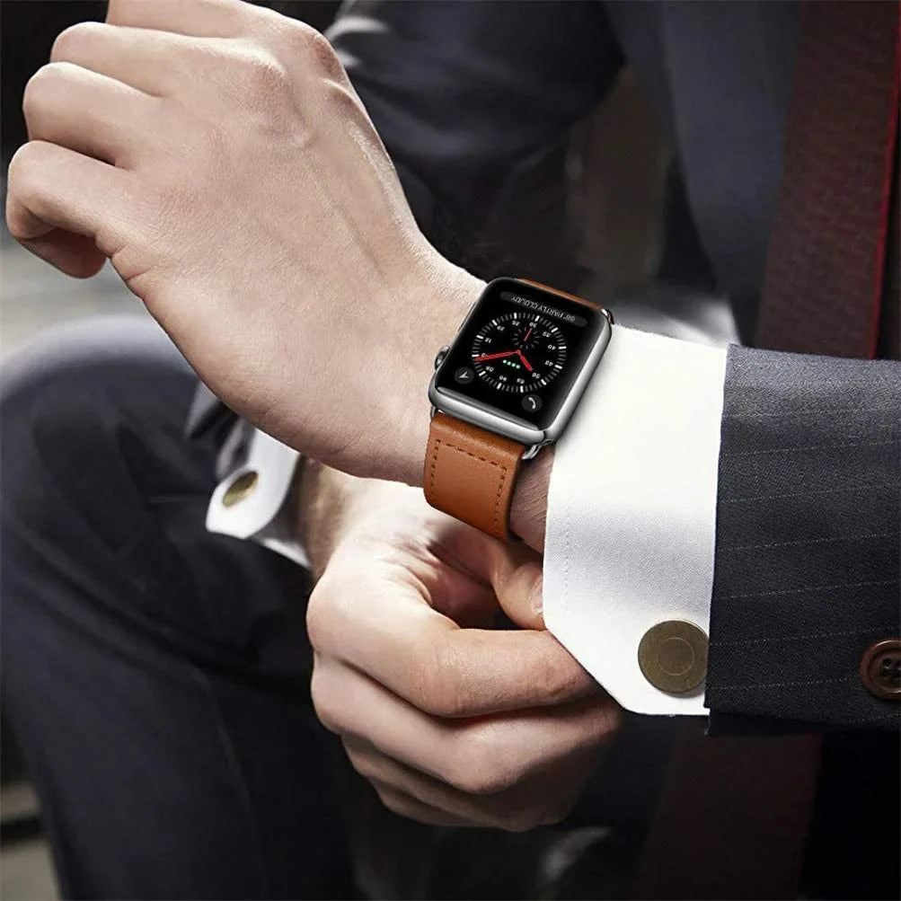 Brown leather replacement band for Apple Watch for women and men