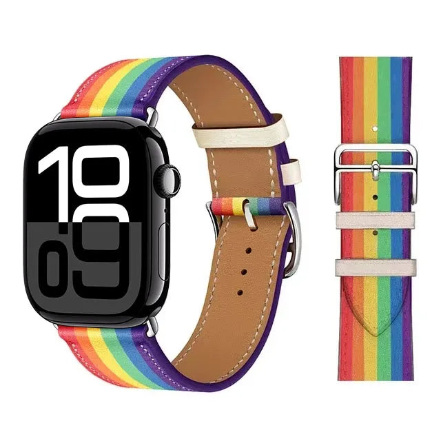 Rainbow leather replacement band for Apple Watch for women and men
