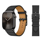 Black leather replacement band for Apple Watch for women and men
