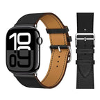 Black leather replacement band for Apple Watch for women and men