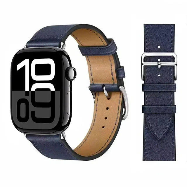 Blue leather replacement band for Apple Watch for women and men