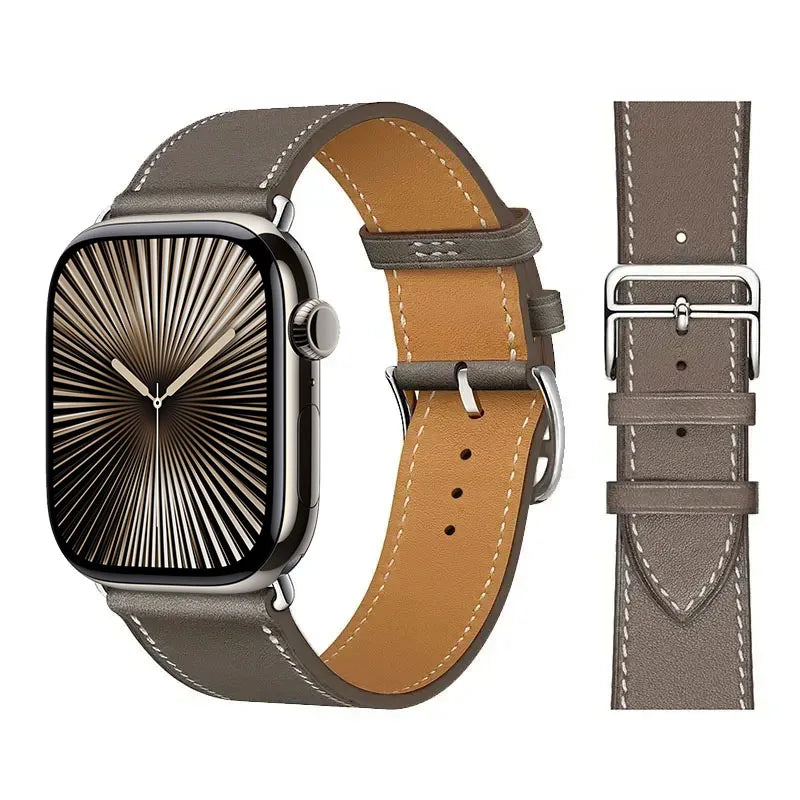 Gray leather replacement band for Apple Watch for women and men