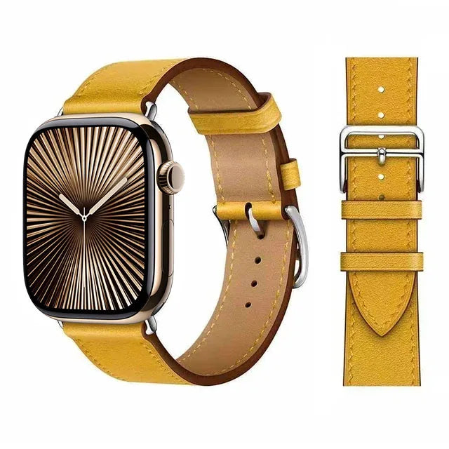 Yellow leather replacement band for Apple Watch for women and men