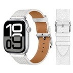 White leather replacement band for Apple Watch for women and men