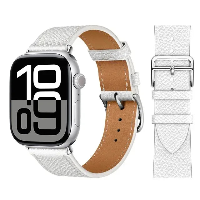 White leather replacement band for Apple Watch for women and men