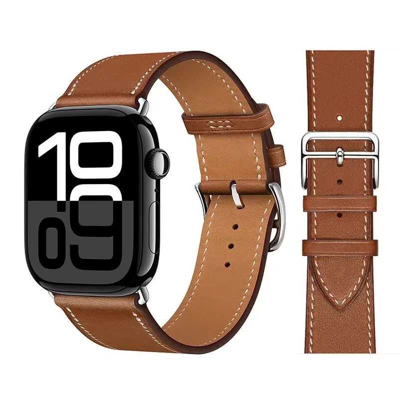 Brown leather replacement band for Apple Watch for women and men