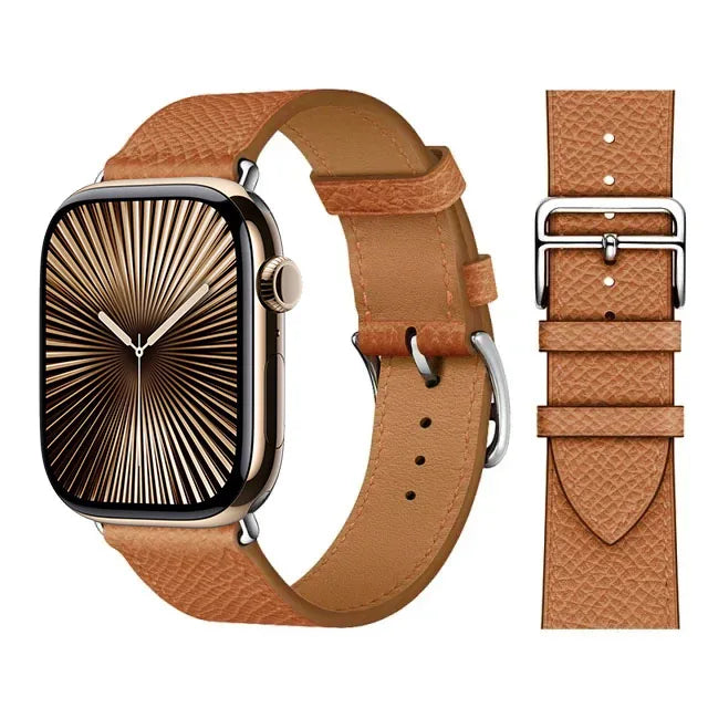 Brown leather replacement band for Apple Watch for women and men