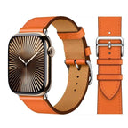 Orange leather replacement band for Apple Watch for women and men