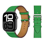 Green leather replacement band for Apple Watch for women and men