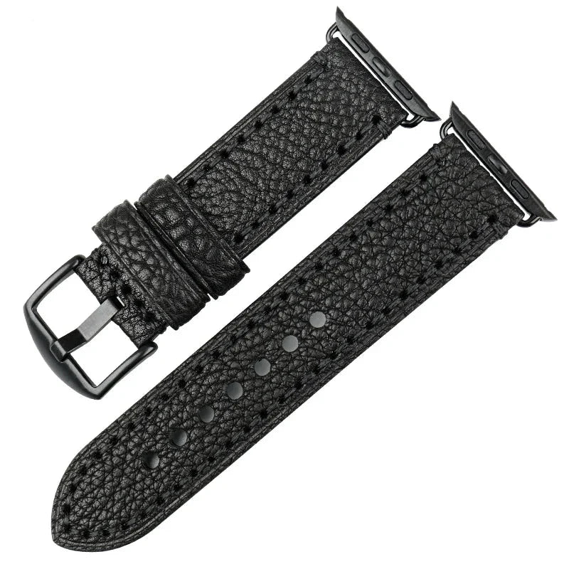 Replacement Apple Watch band in black distressed leather