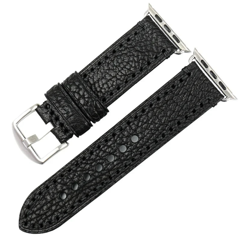 Replacement Apple Watch band in black distressed leather
