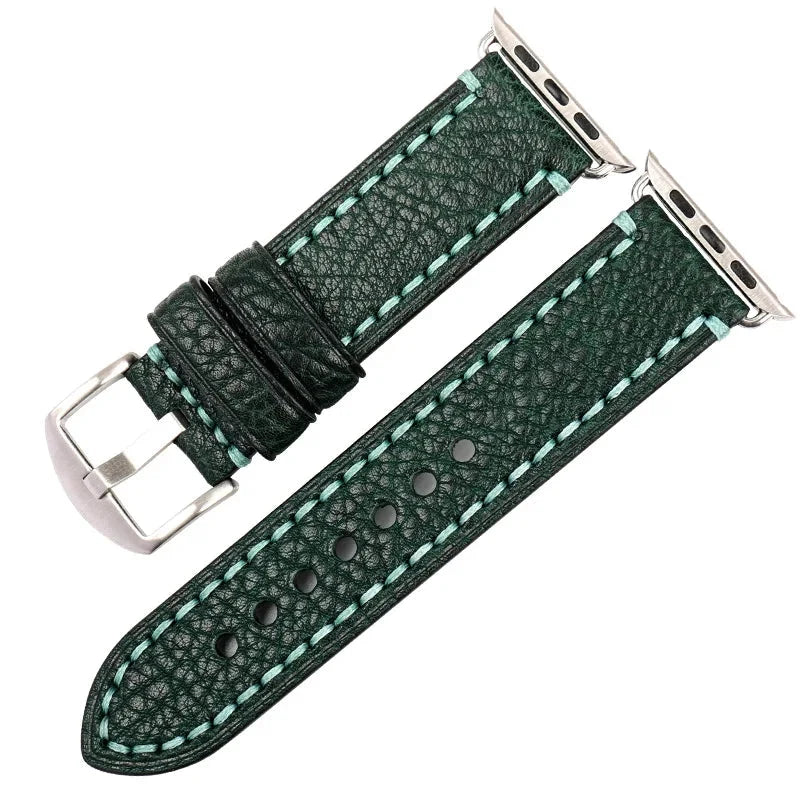 Replacement Apple Watch band in green distressed leather