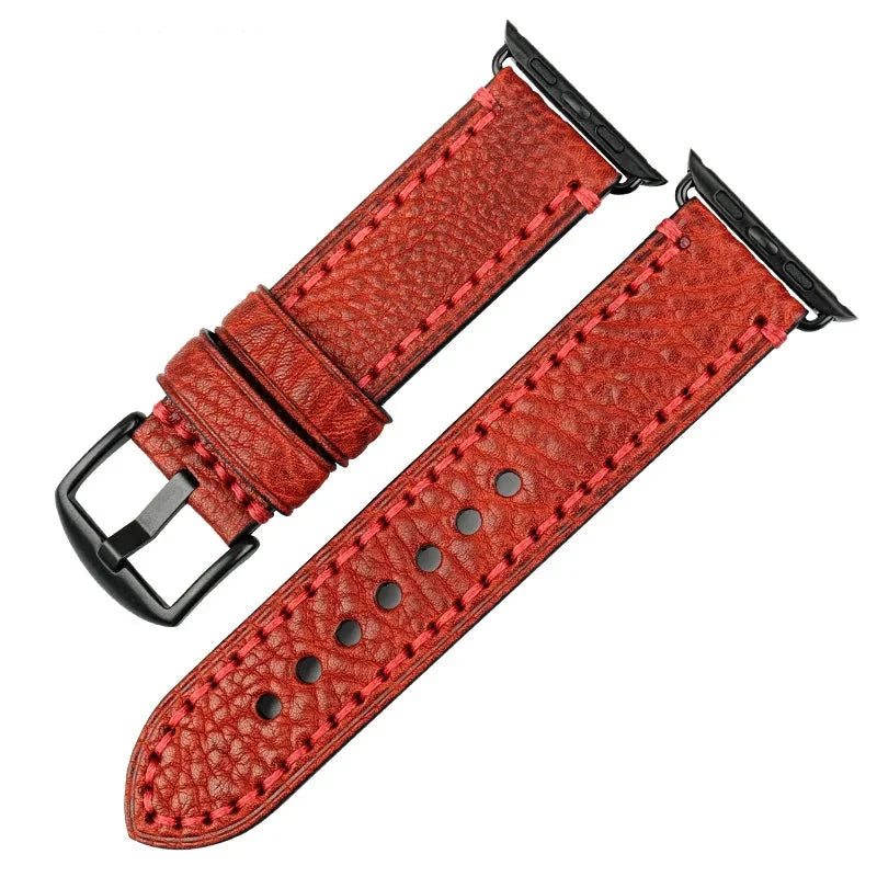 Replacement Apple Watch band in red distressed leather