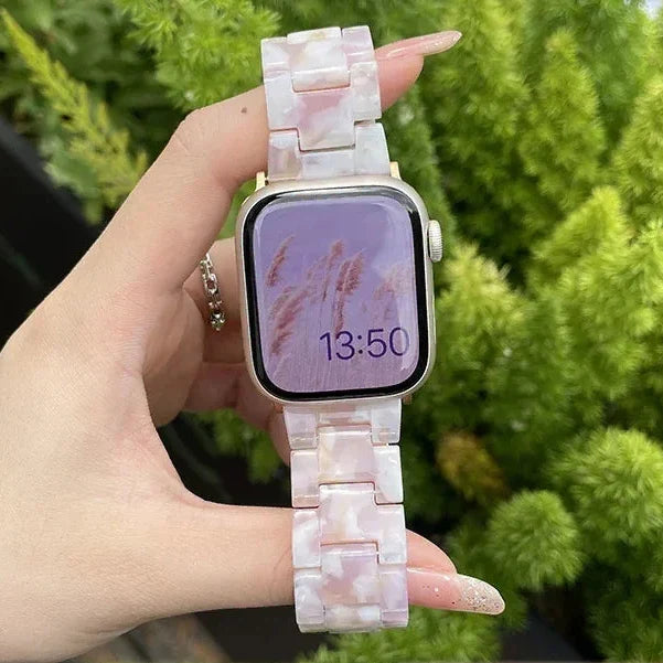 Replacement Apple Watch band in white and pink resin