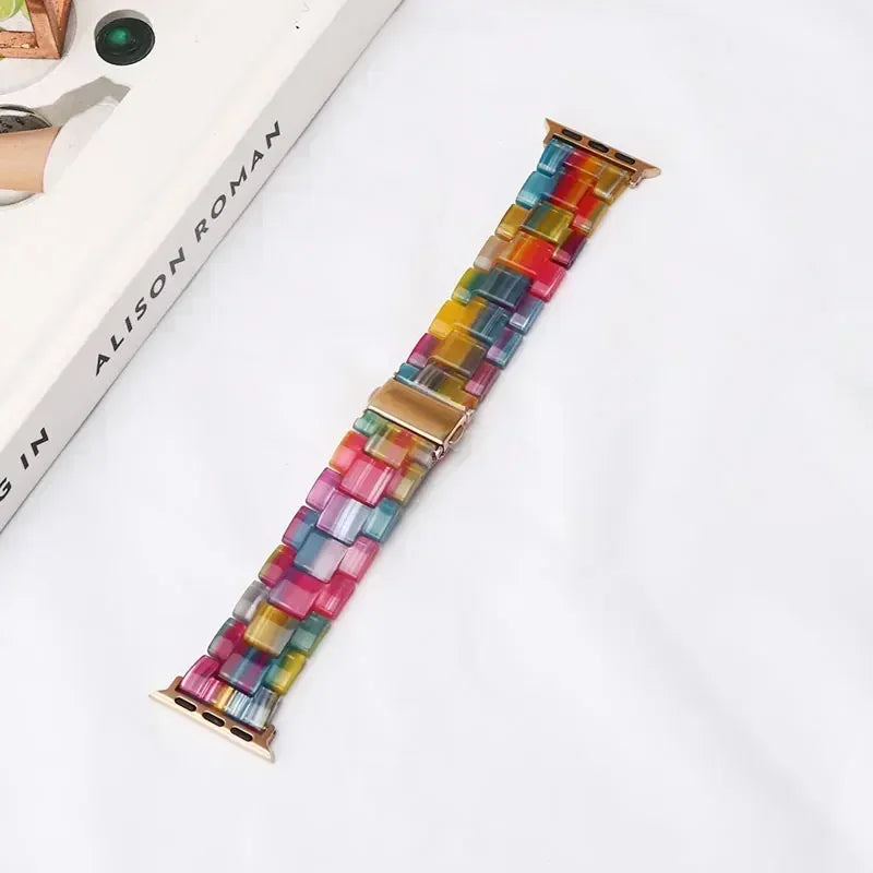 Replacement Apple Watch band in rainbow resin