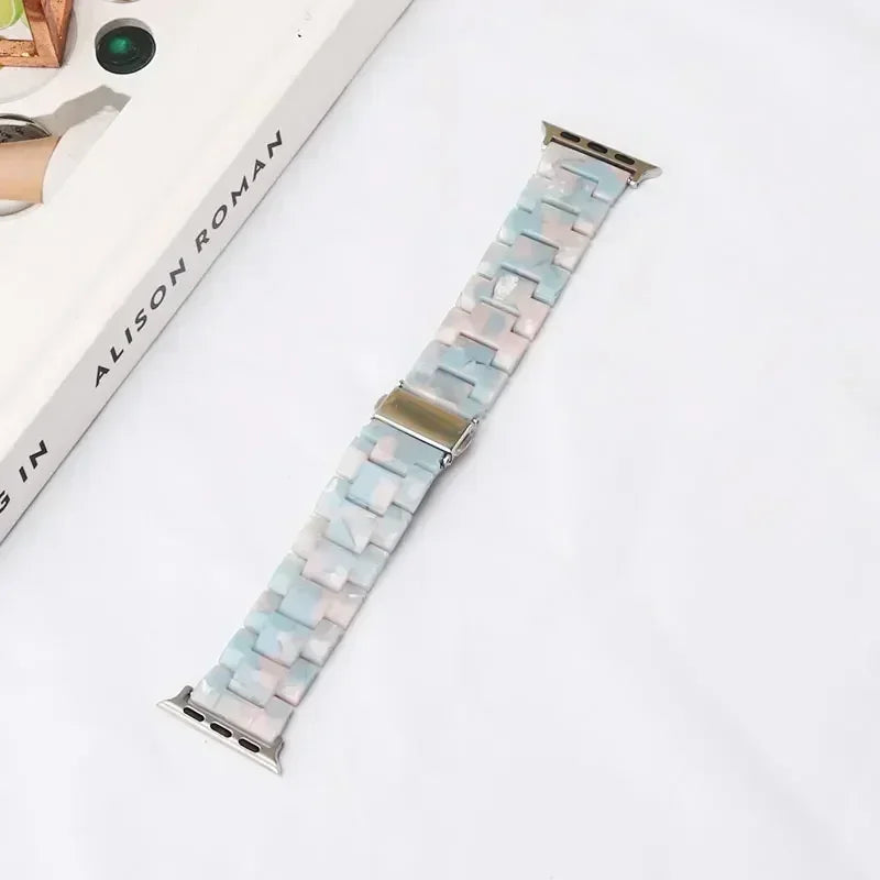 Replacement Apple Watch band in white and blue resin