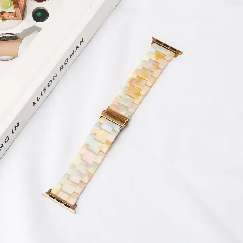 Replacement Apple Watch band in yellow and white resin