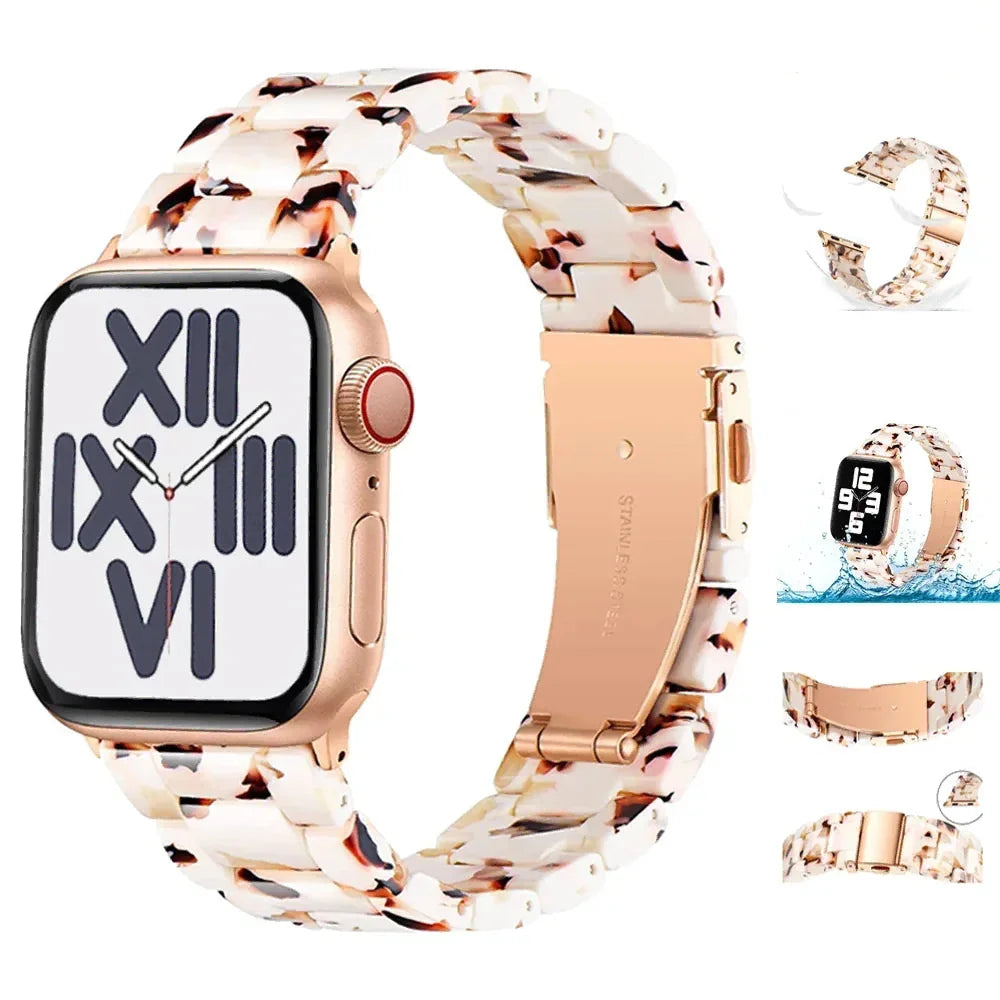 Replacement Apple Watch band in white and brown resin