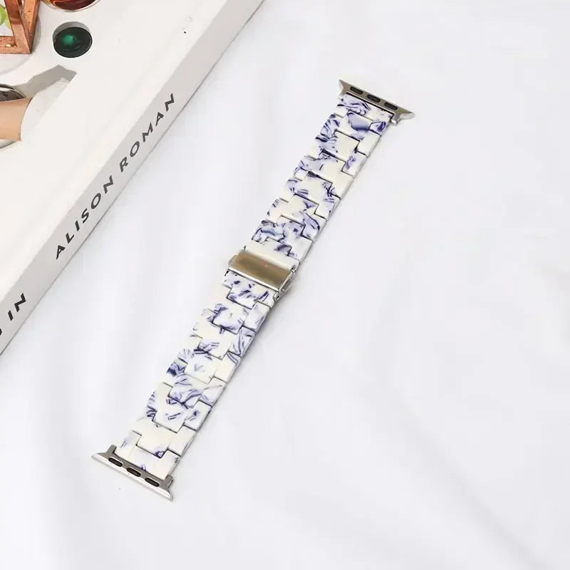 Replacement Apple Watch band in white and blue resin