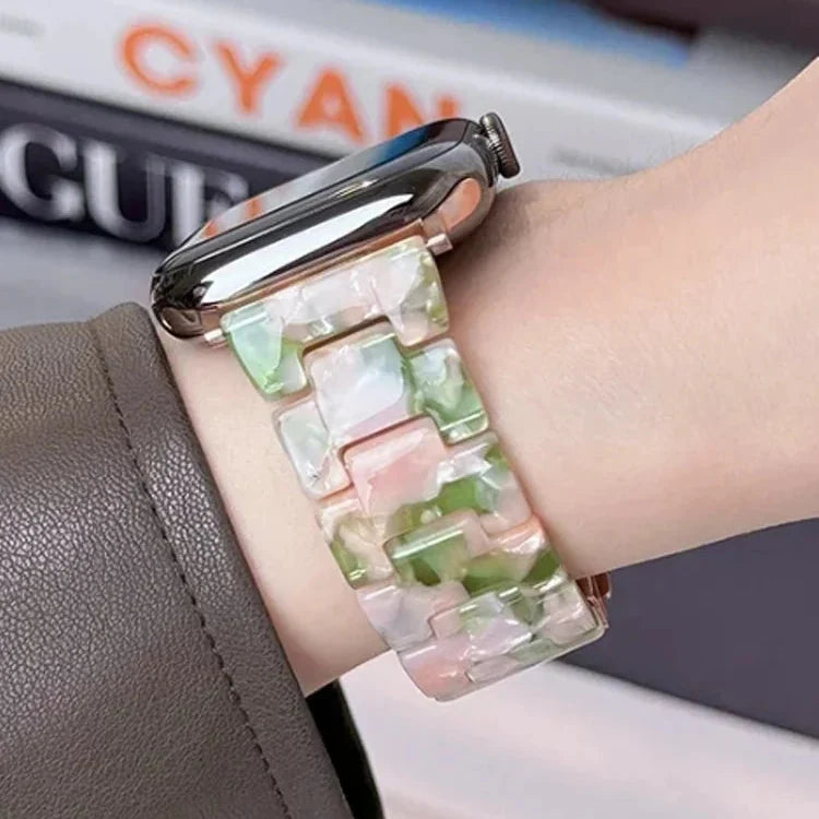 Replacement Apple Watch band in pink and green resin