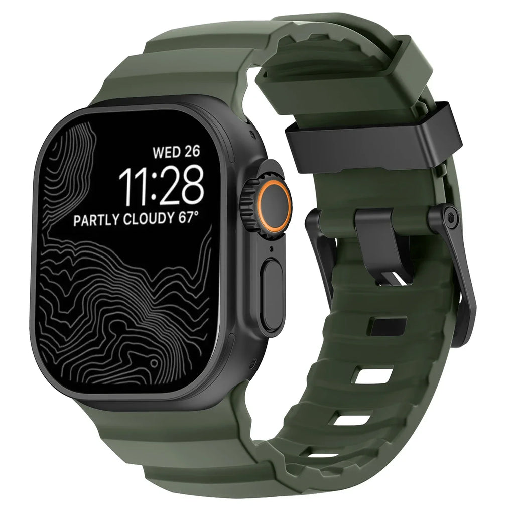 Thick black-green silicone replacement band for Apple Watch