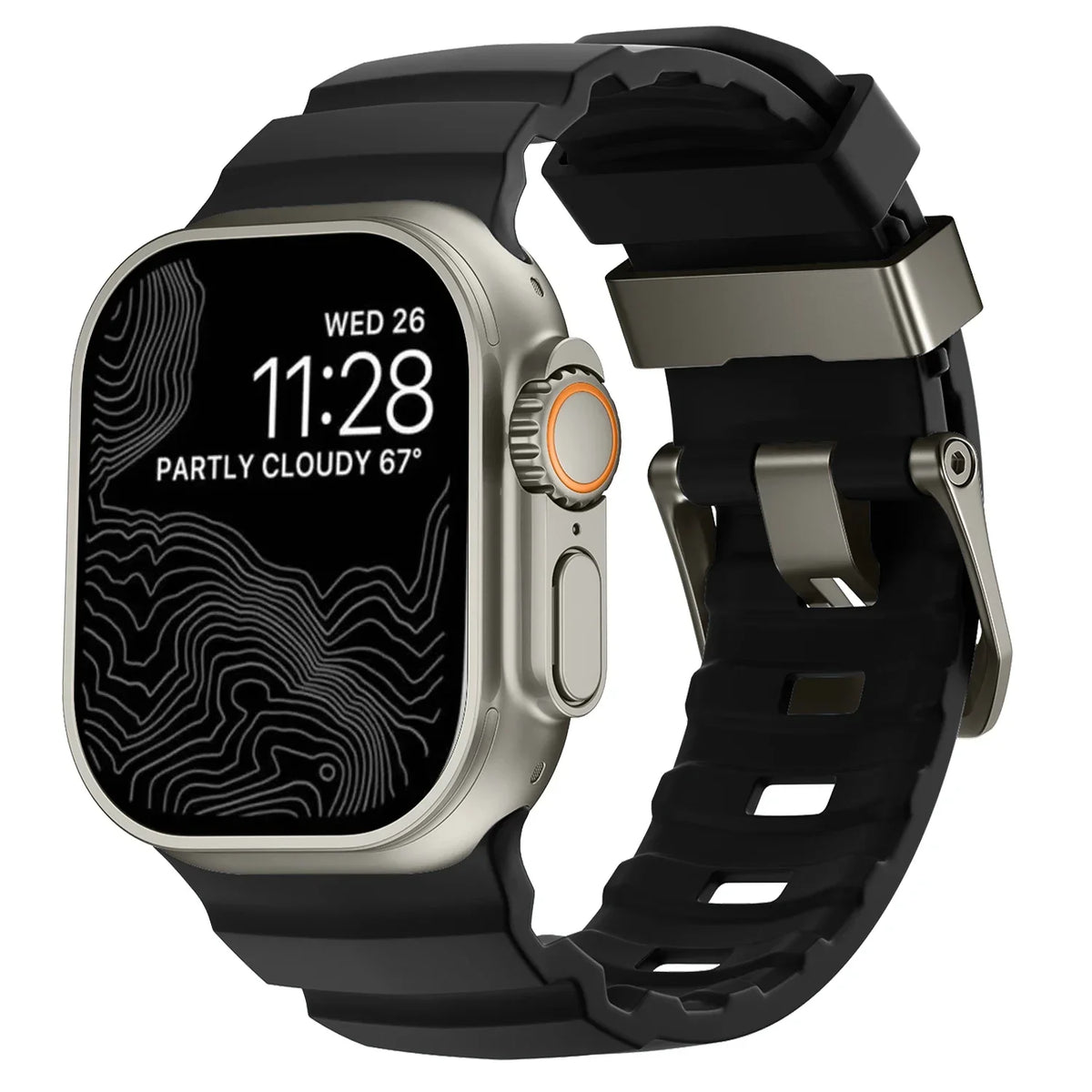 Thick black silicone replacement band for Apple Watch