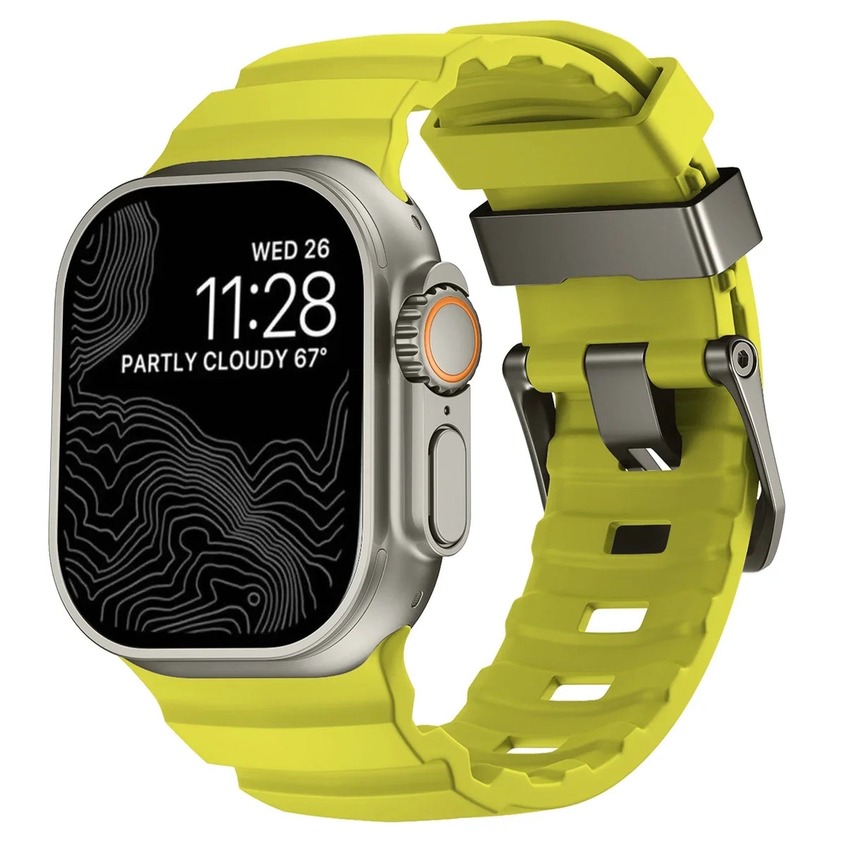 Thick green-yellow silicone replacement band for Apple Watch