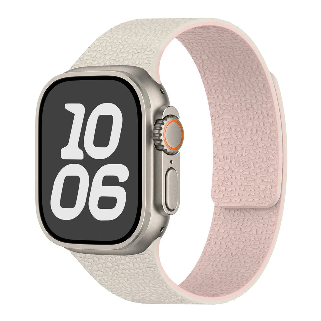 Magnetic silicone replacement band for Apple Watch in white and pink