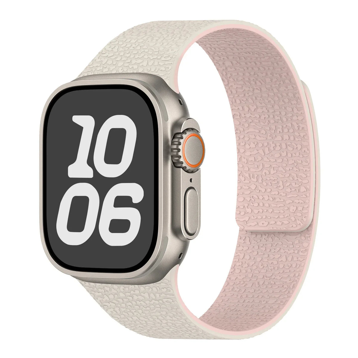 Magnetic silicone replacement band for Apple Watch in white and pink