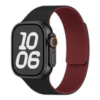 Magnetic silicone replacement band for Apple Watch in black and burgundy