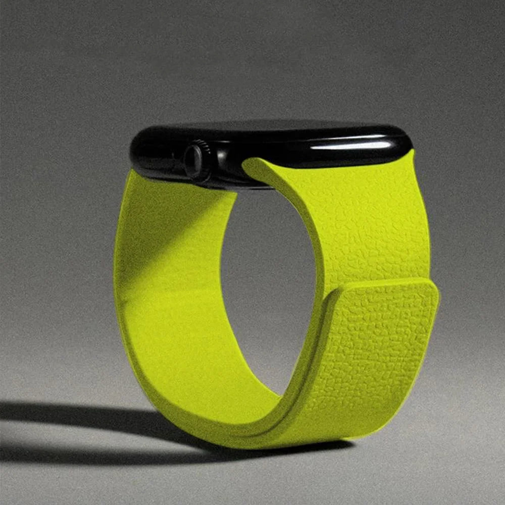 Magnetic silicone replacement band for Apple Watch in neon yellow