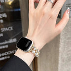 Replacement Apple Watch band in gold rhinestones and pearls and pearls