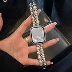 Replacement Apple Watch band in silver rhinestones and pearls