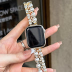 Replacement Apple Watch band in gold rhinestones and pearls and pearl