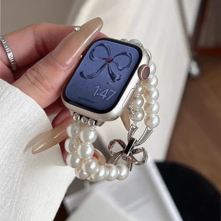 Replacement Apple Watch band in white rhinestones and pearls