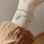 Double Bracelet with Crystal Snowflakes