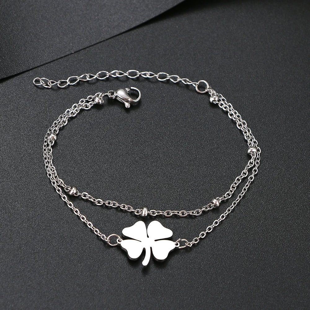 Double Bracelet with 4-Leaf Clover silver