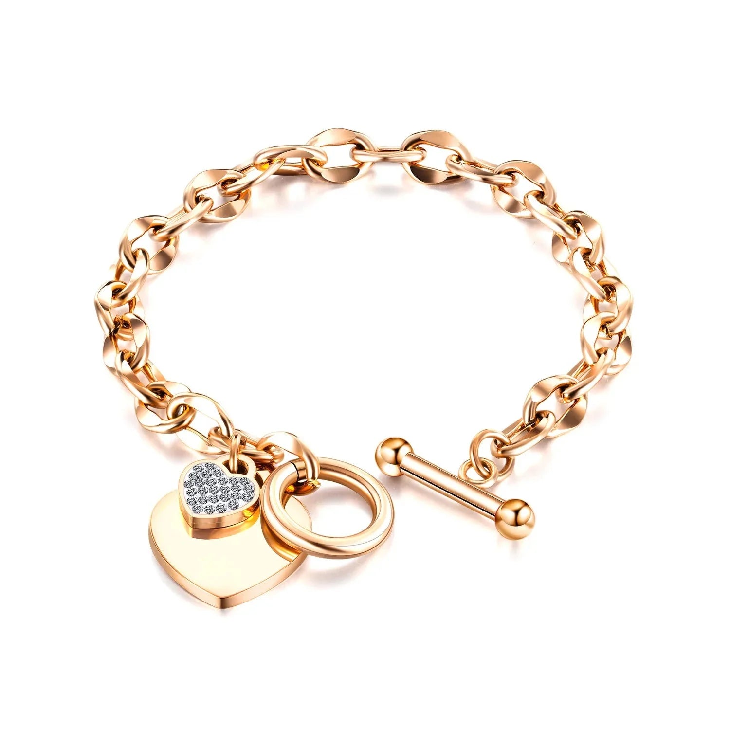 Double Heart Chain Bracelet Women rose gold