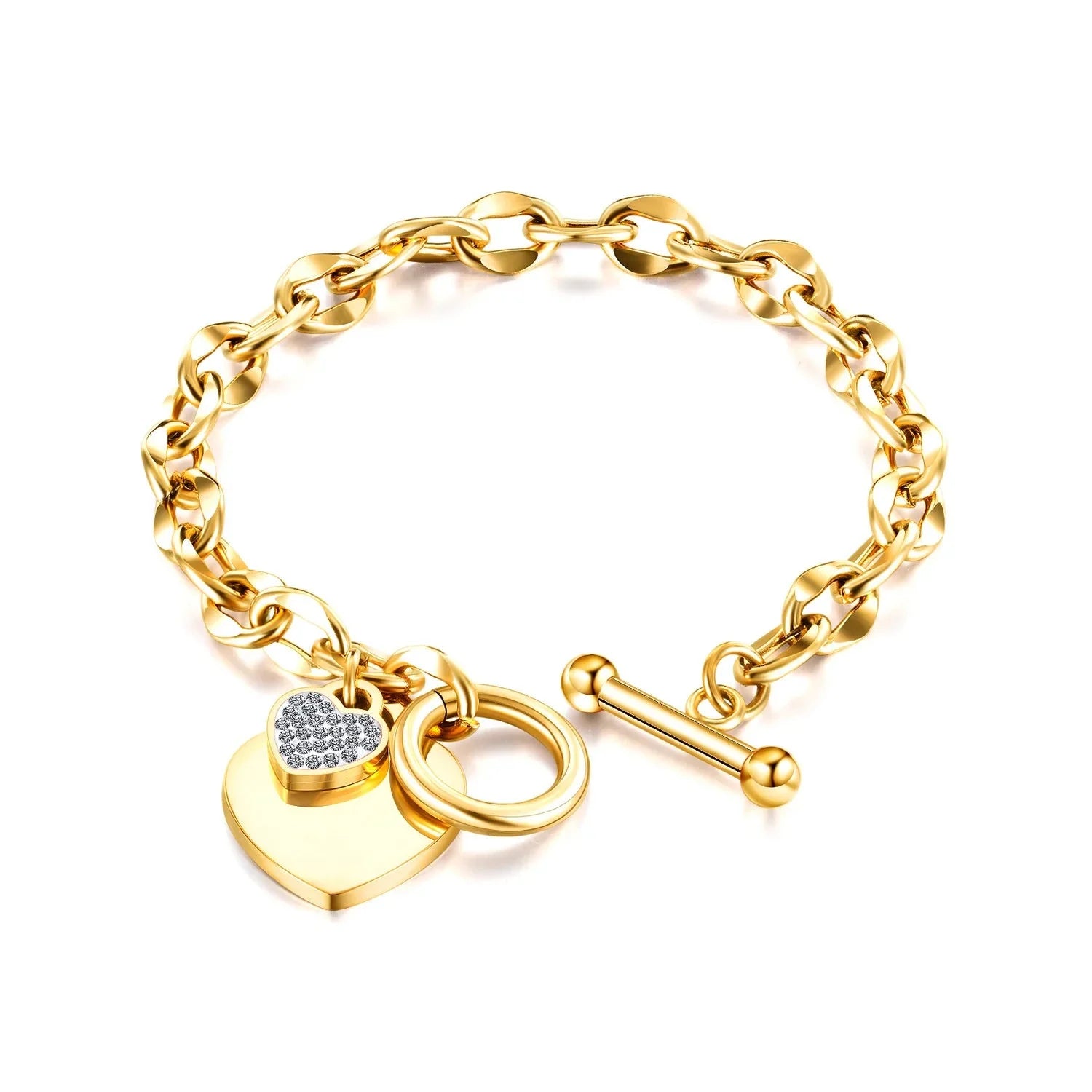 Double Heart Chain Bracelet Women gold
