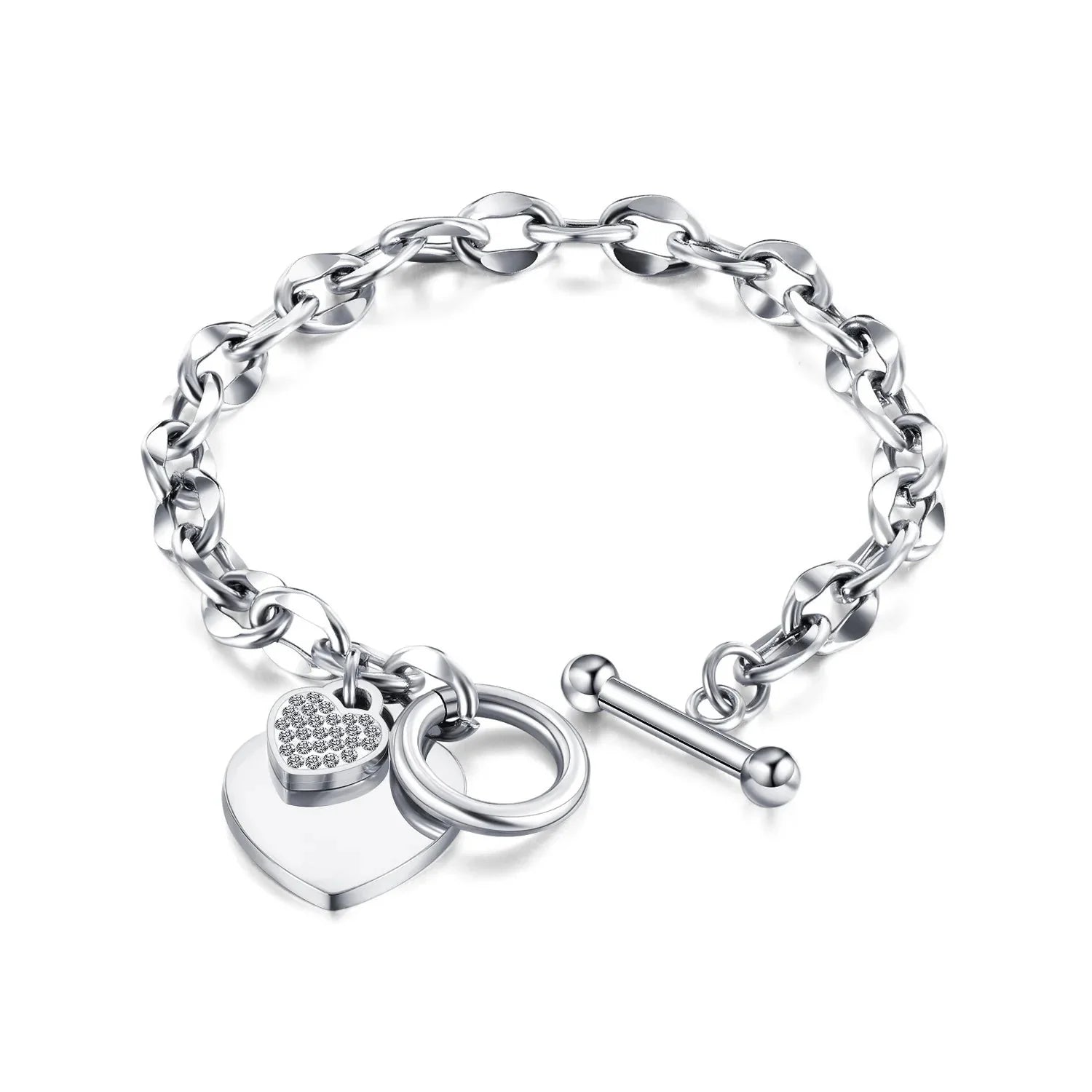 Double Heart Chain Bracelet Women silver